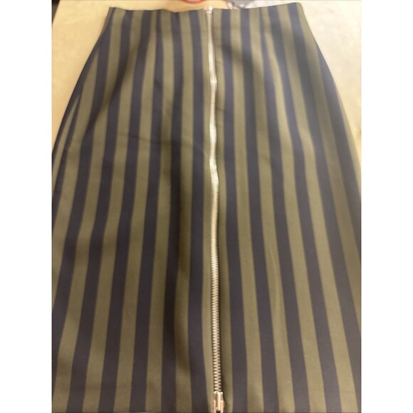 ZARA Med Navy/Olive Stripe Whimsigoth Zip Front Pencil Sheath Skirt High Waist - Picture 6 of 9
